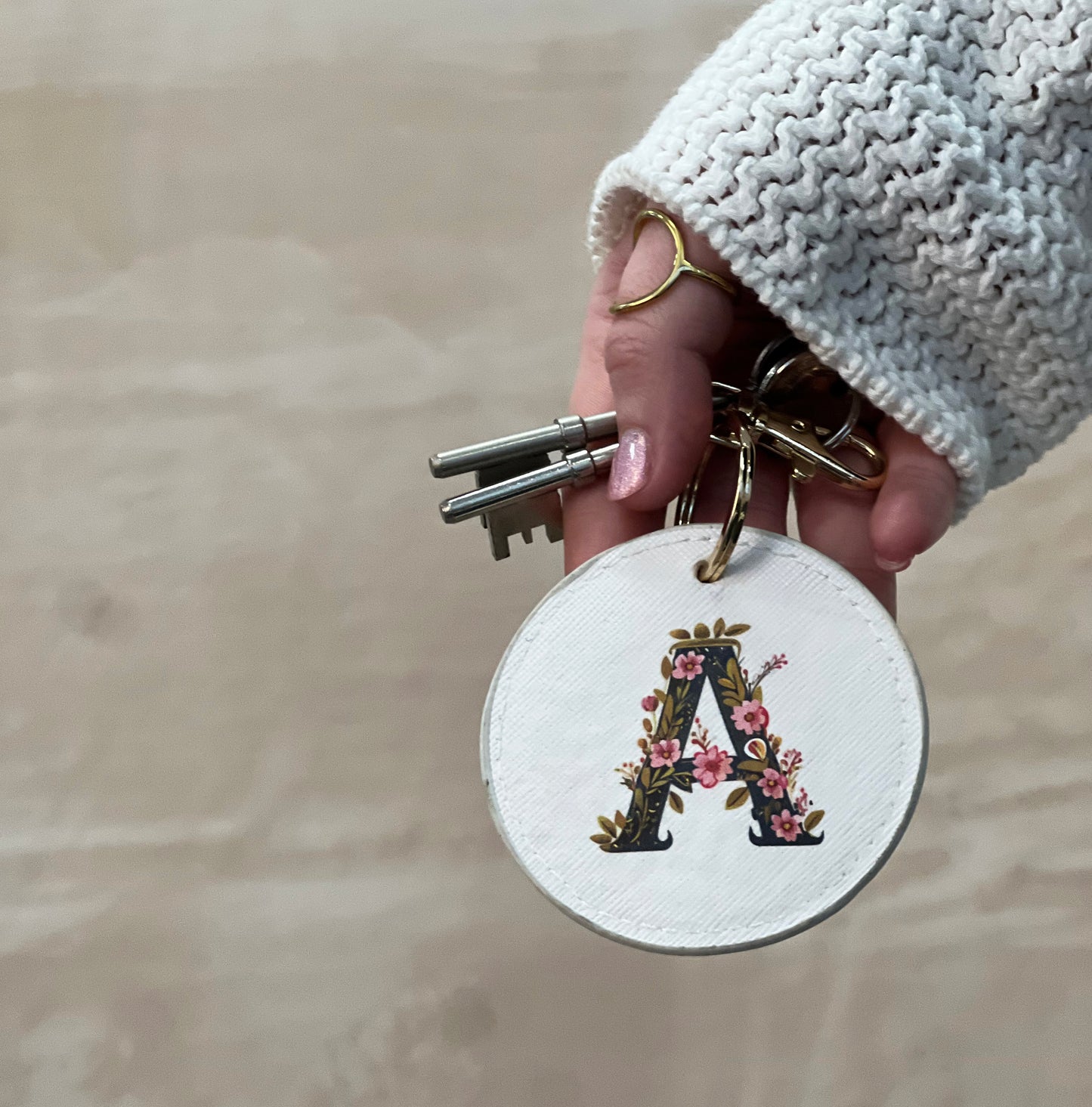 Floral Initial Personalised Keyring