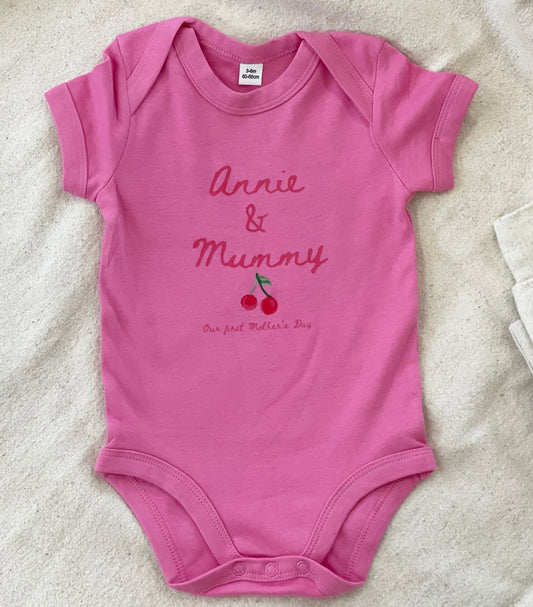 First Mother's Day Cherry Personalised Baby Grow