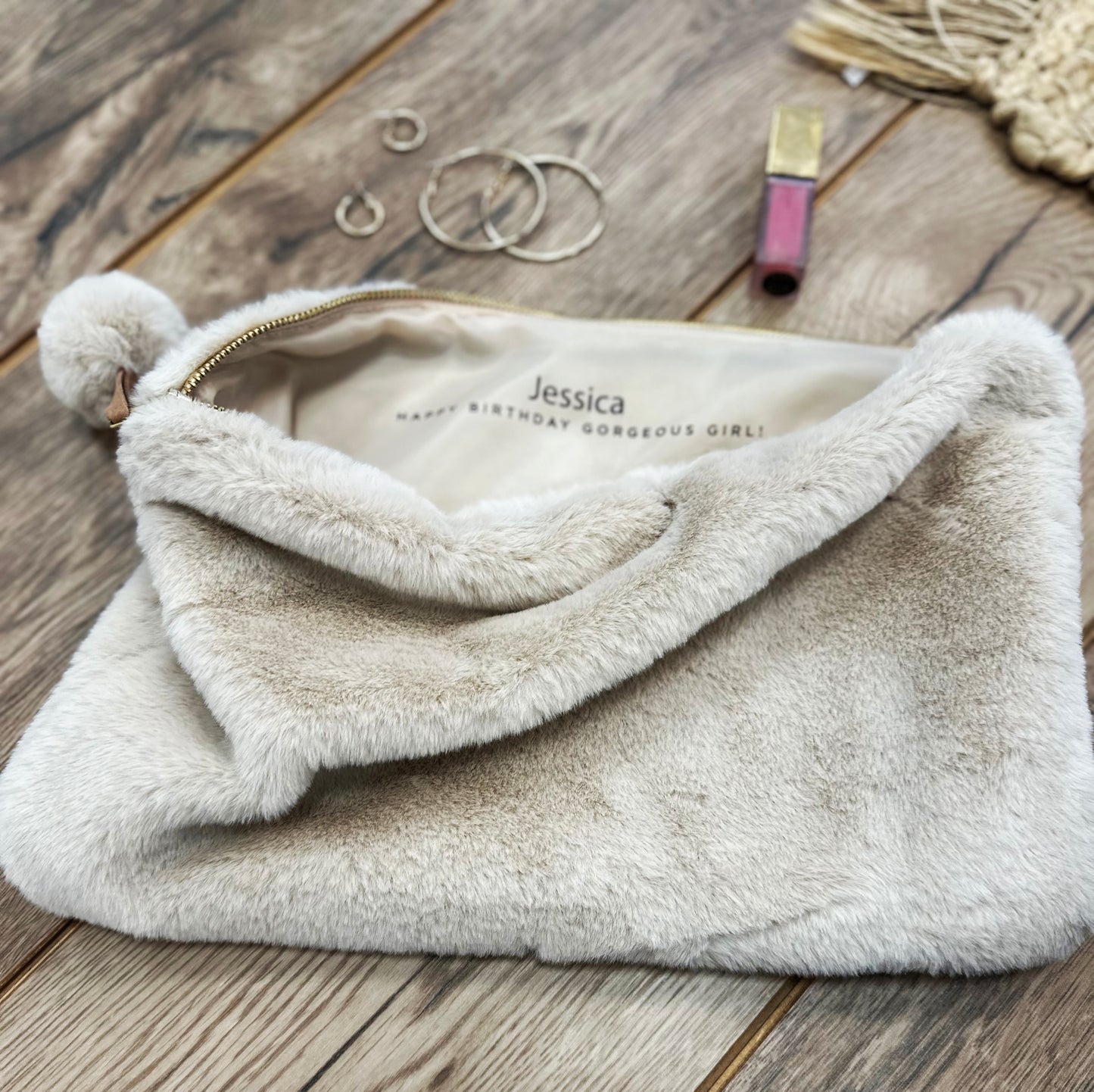 Faux Fur Personalised Hidden Message Cosmetic Bag