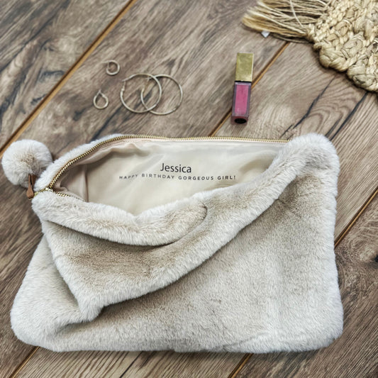 Faux Fur Personalised Hidden Message Cosmetic Bag