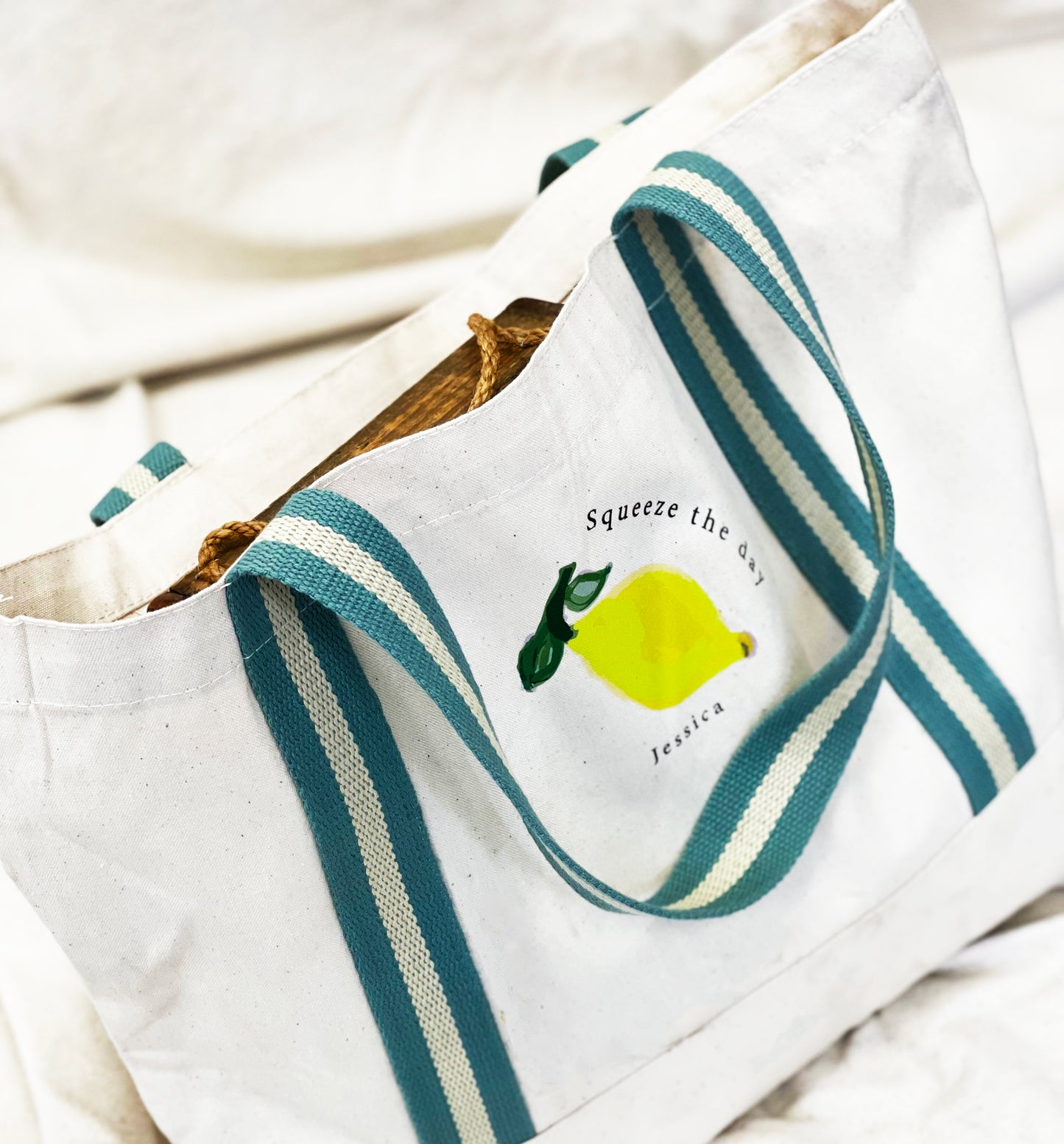 Squeeze The Day Personalised Organic Boat Bag