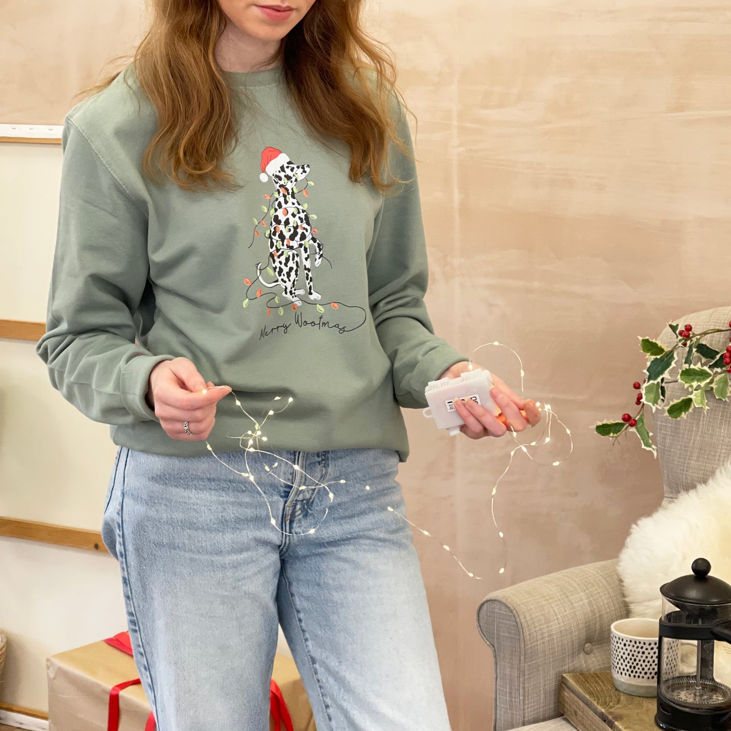 Dalmatian Tangled in lights Christmas jumper