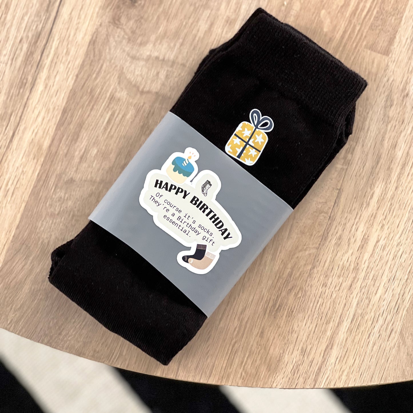 Happy Birthday Wrapped Black Cotton Gift Socks