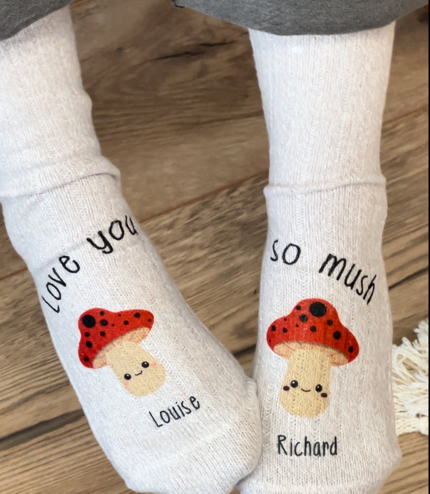 Love you so mush personalised Valentine's Mushroom Socks