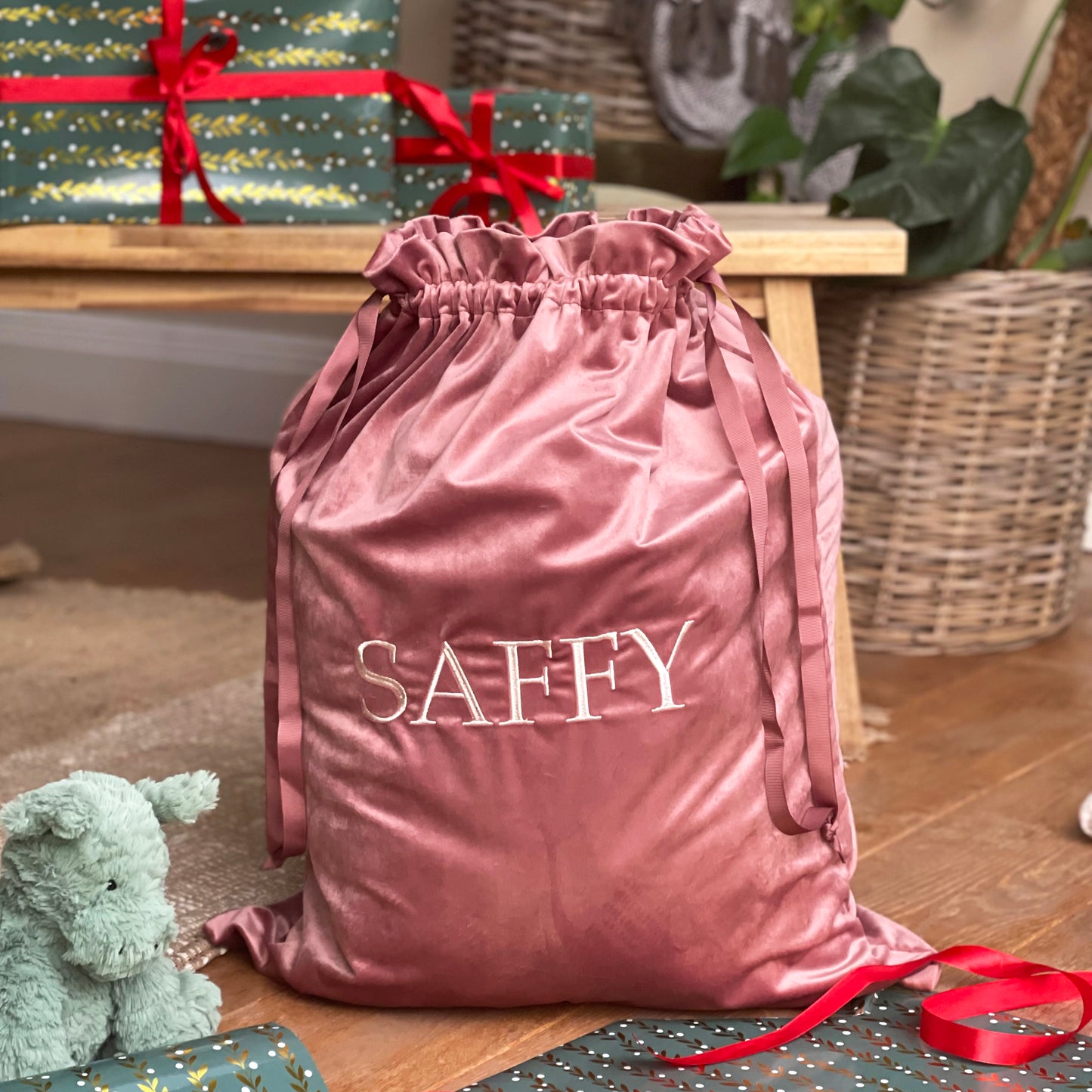 Girly Pink Velvet Christmas Sack