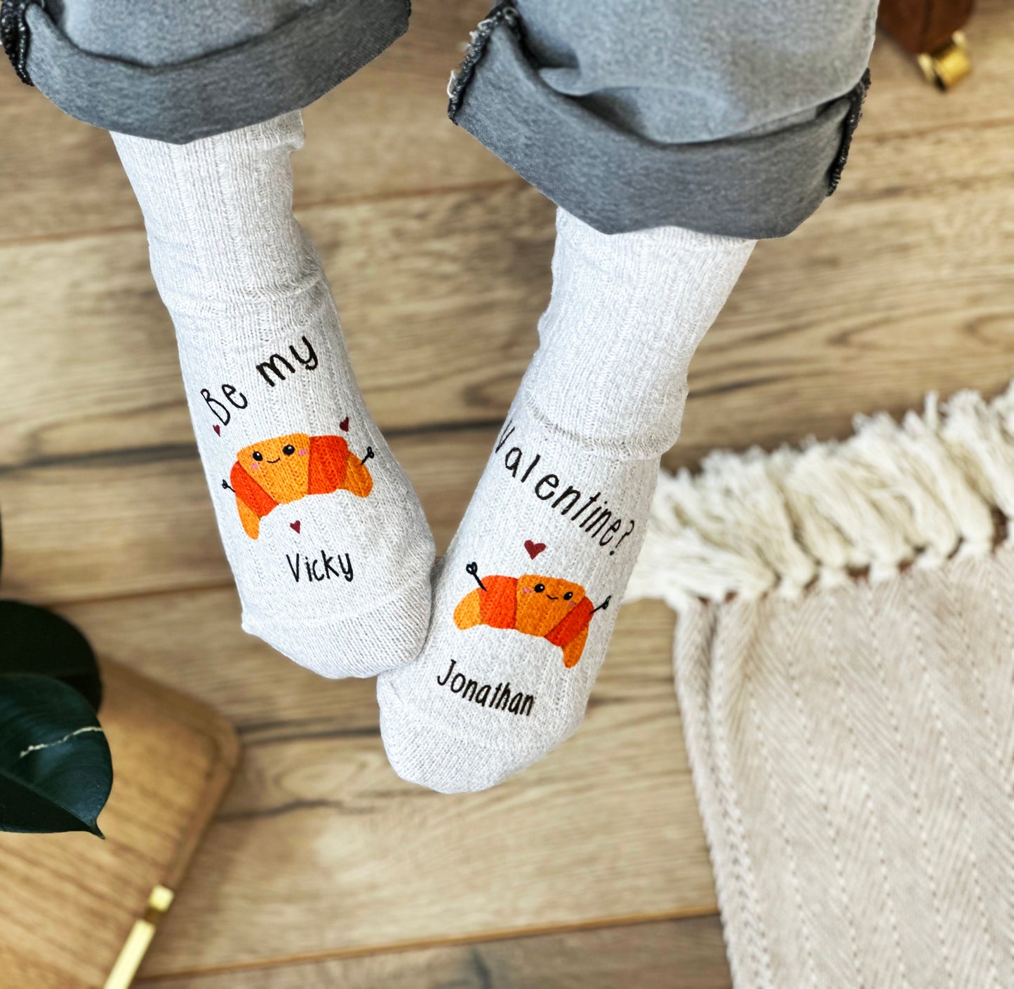 Valentine's Day Croissant Snug Socks