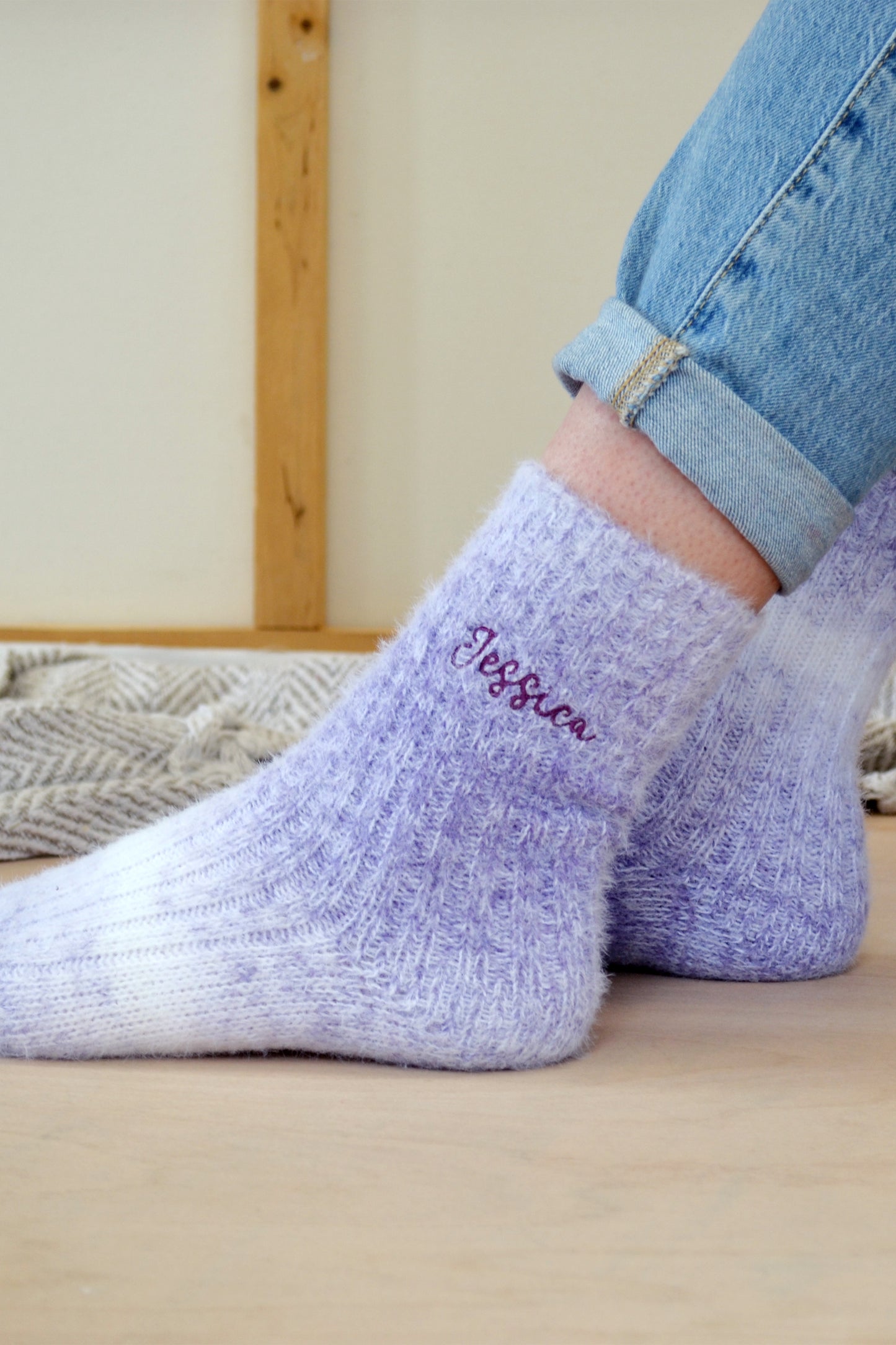 Embroidered Ombre Fluffy Bed Socks