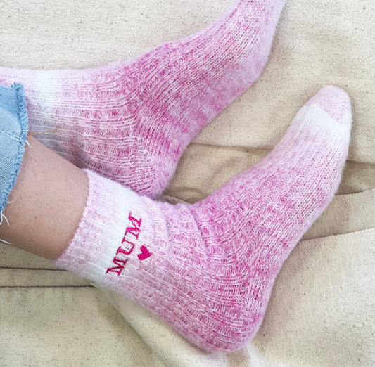 Mother's Day Embroidered Pink Ombre Bed Socks