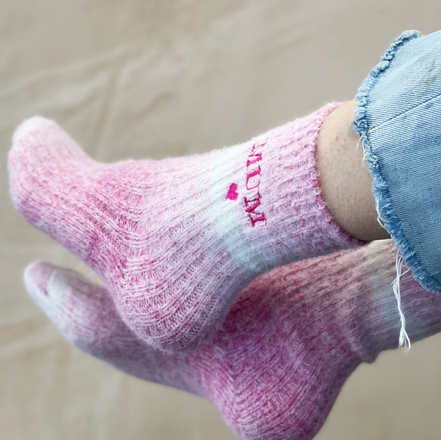 Mother's Day Embroidered Pink Ombre Bed Socks