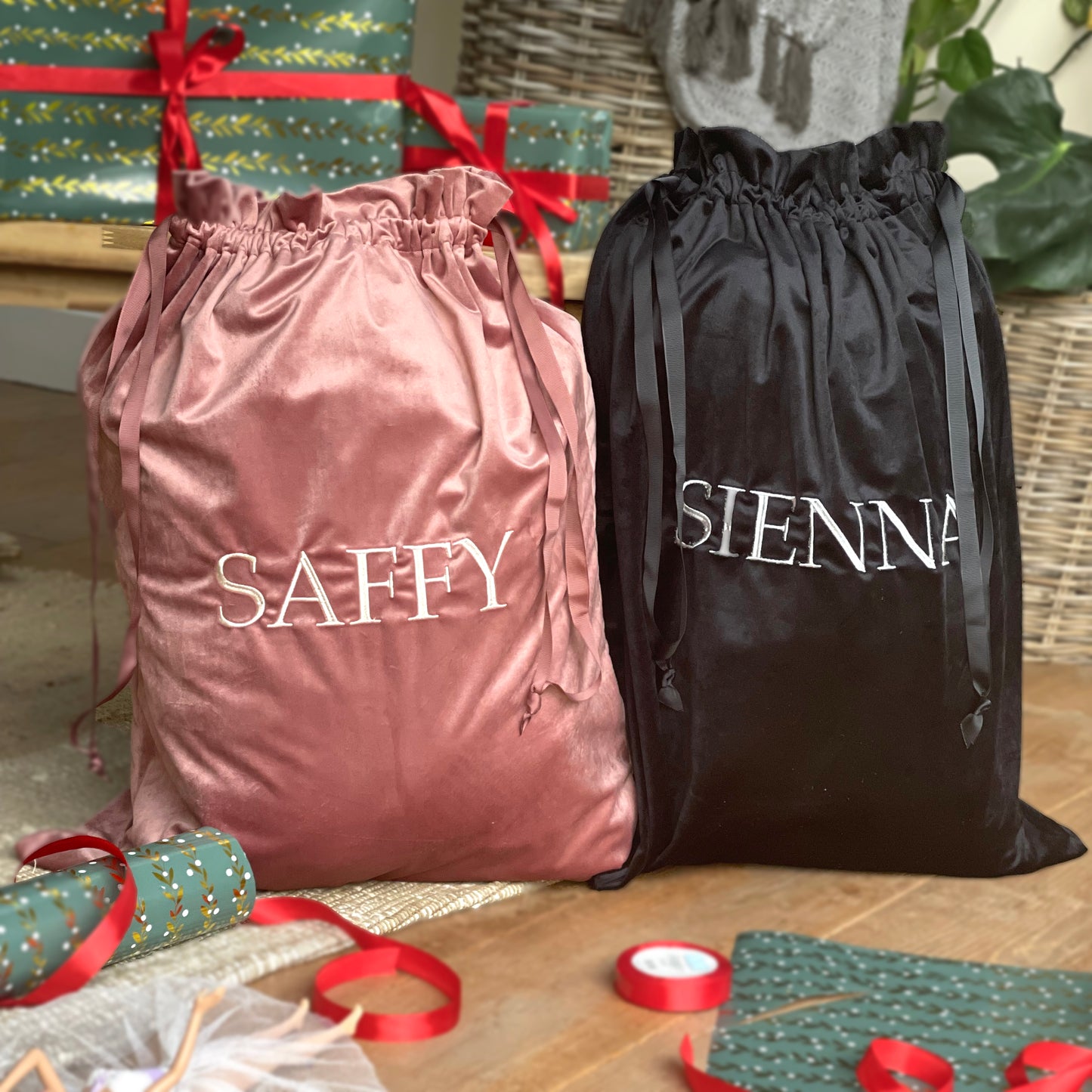 Girly Pink Velvet Christmas Sack