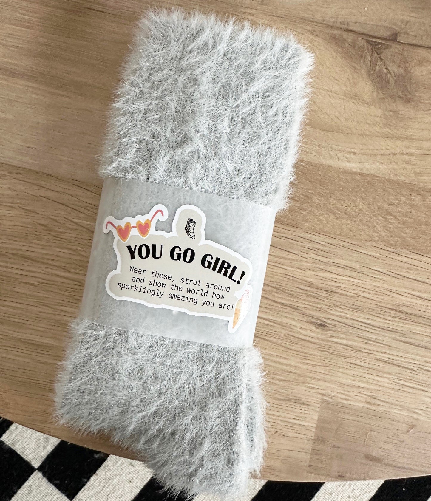Wrapped Fluffy You Go Girl Sequin Gift Socks