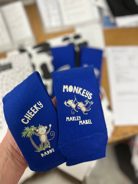 Personalised Daddy and Me cheeky monkey Socks