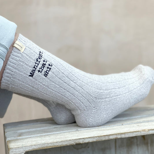 Manifest it Embroidered Slogan Socks