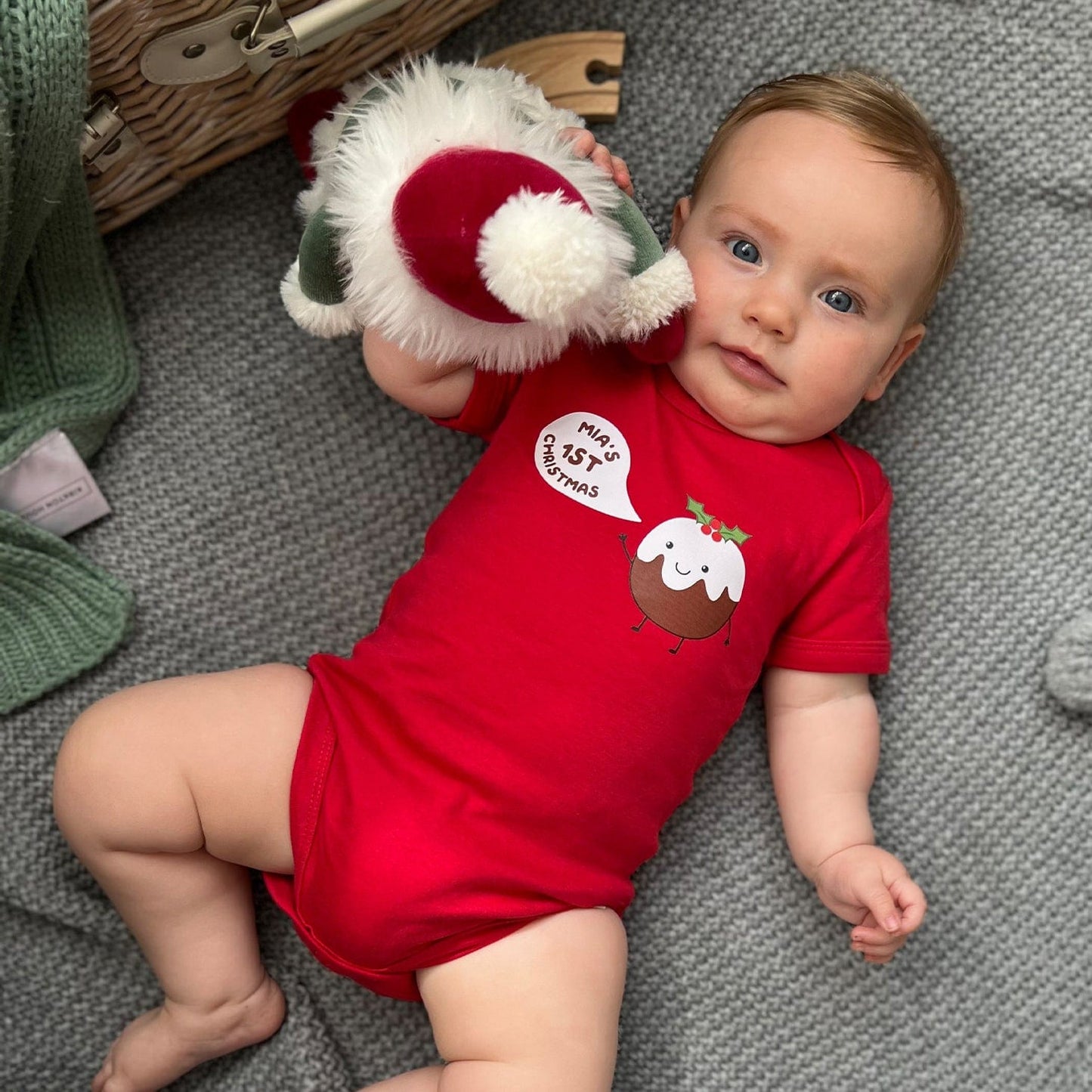 Personalised First Christmas Pudding Baby Grow