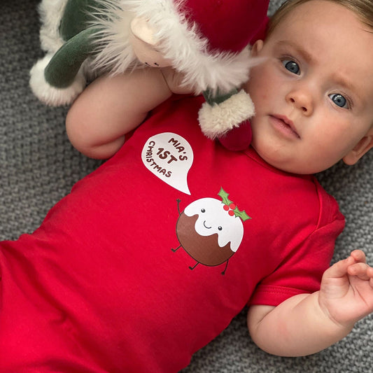 Personalised First Christmas Pudding Baby Grow