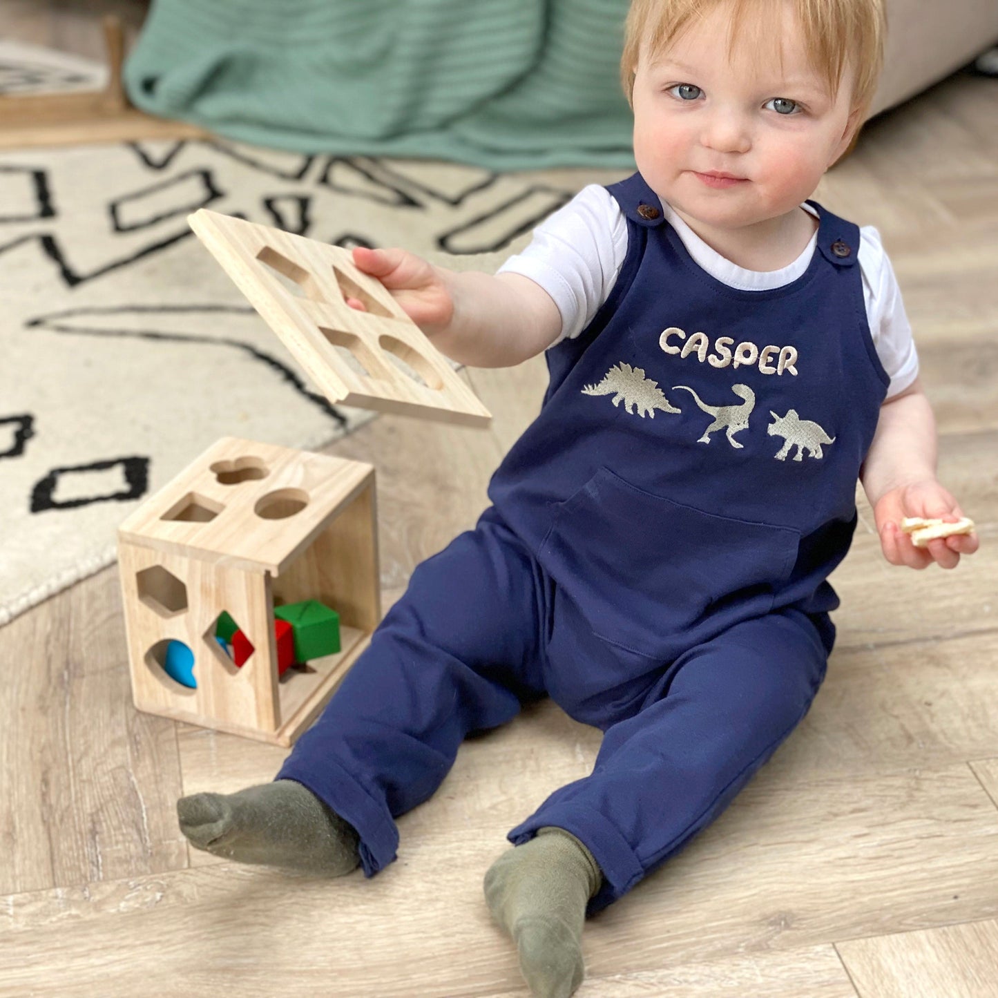 Personalised Embroidered Baby Dinosaur Dungarees