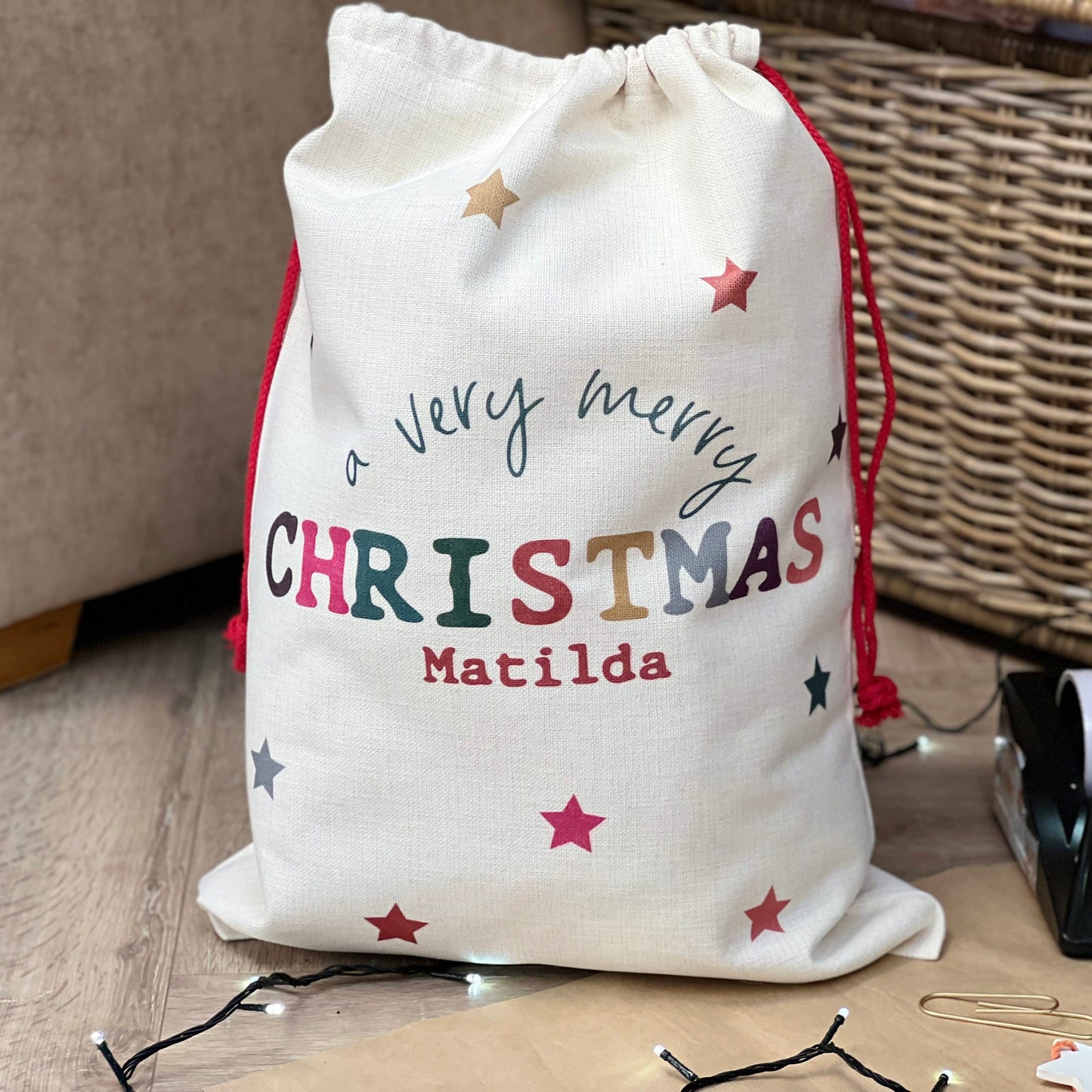 Colourful Christmas Personalised Sack
