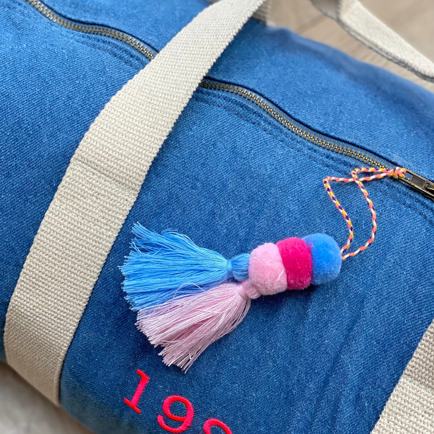 Personalised Year Denim Duffel Bag