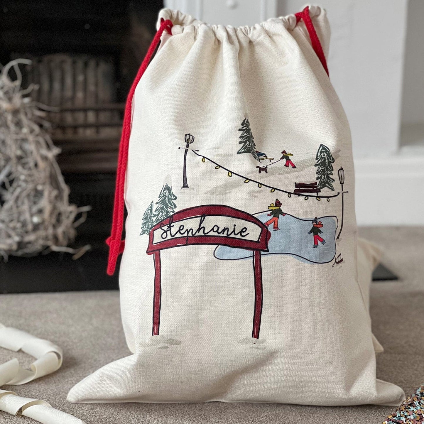 Ice Skating Scene Personalised Sack