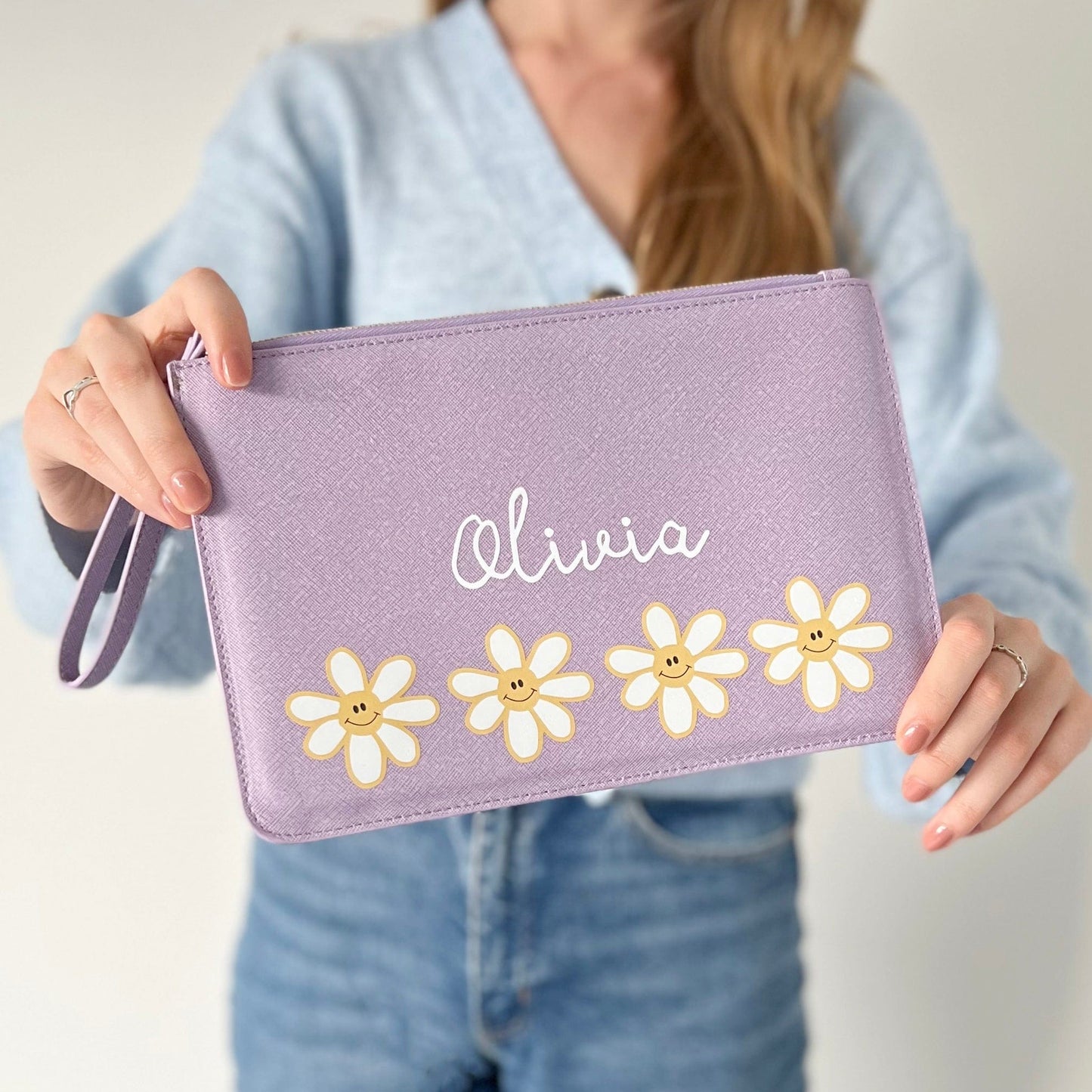 Personalised Smiling Daisy Clutch Bag