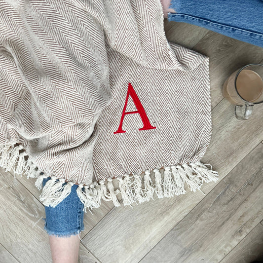 Embroidered Letter Throw