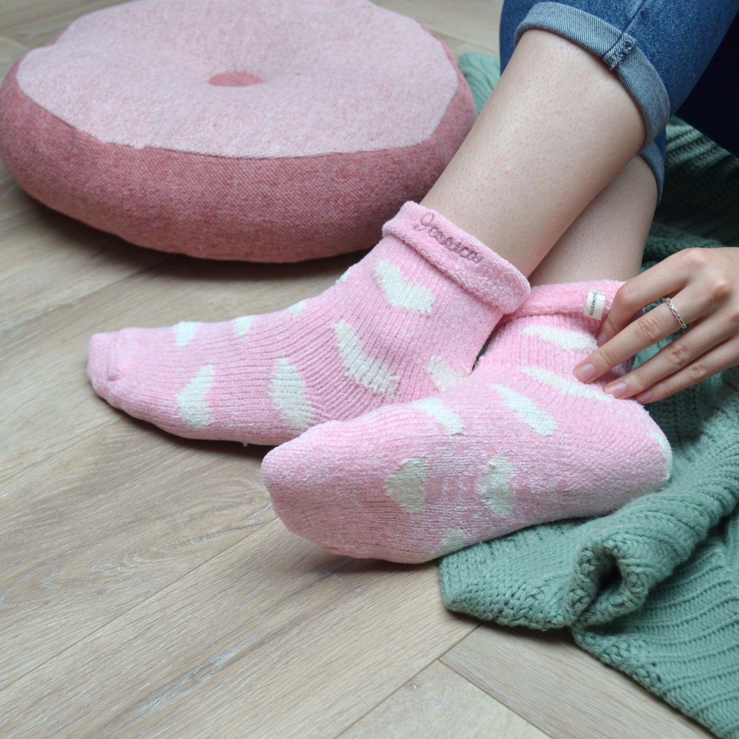 Embroidered Chenille Pink Heart Personalised Socks
