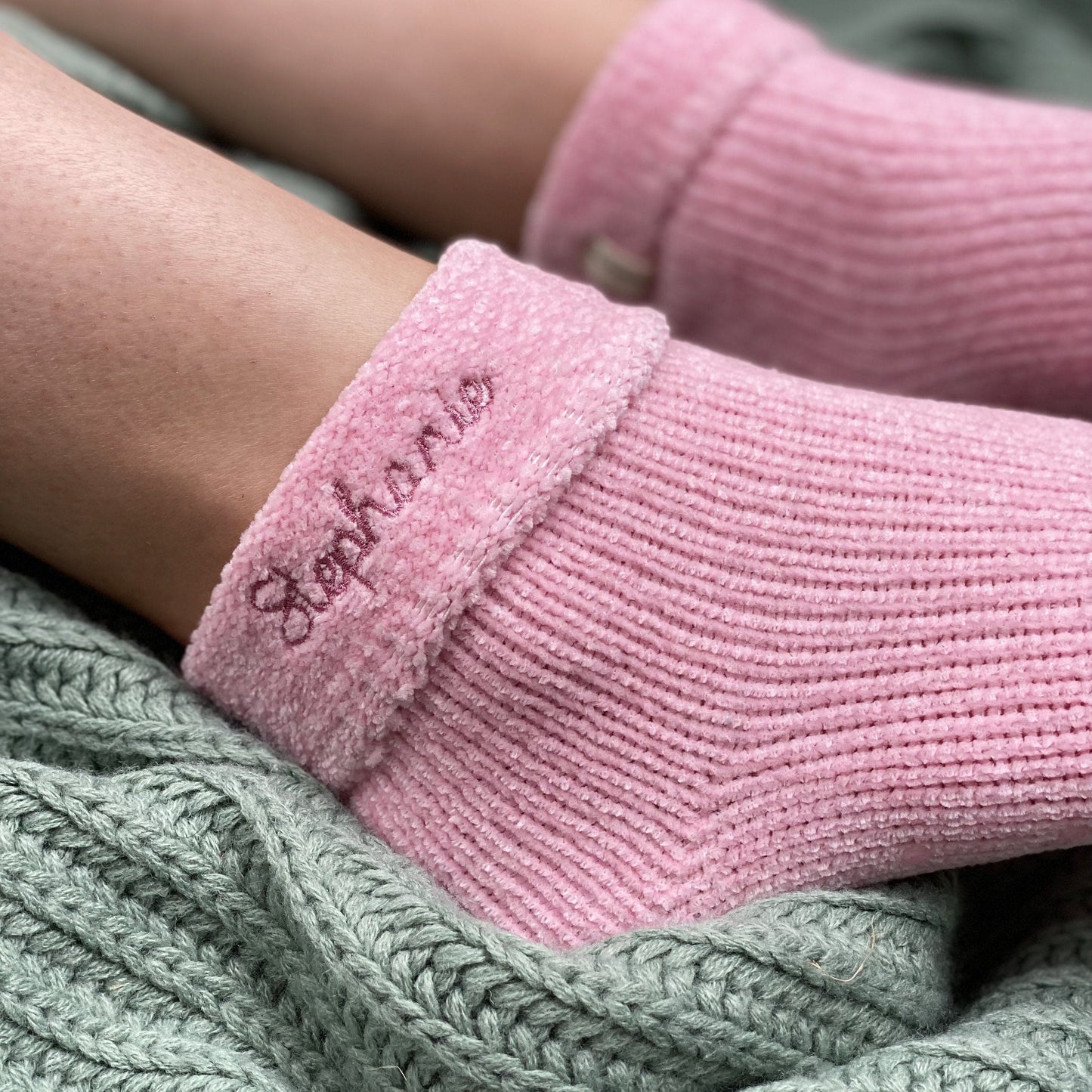 Embroidered Chenille Pink Personalised Socks