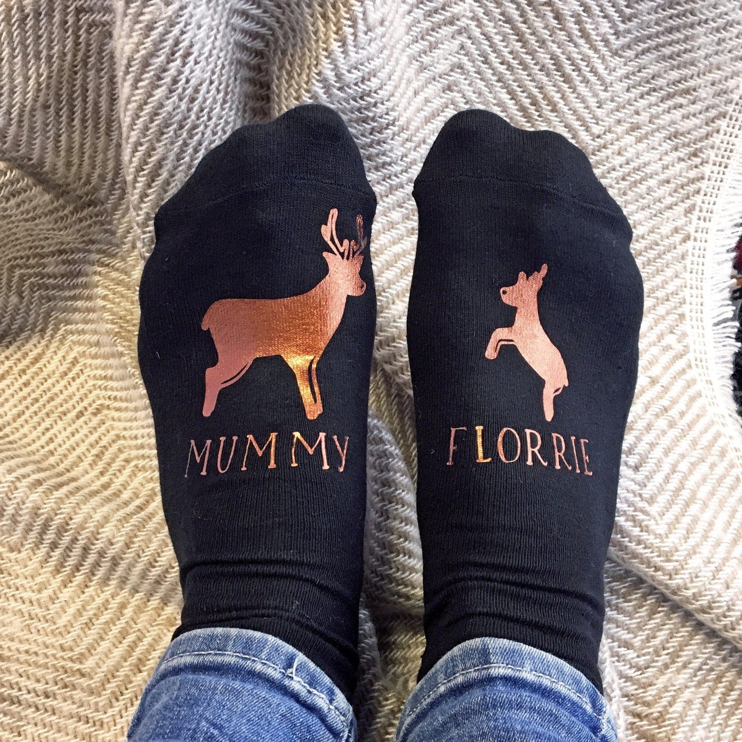 Personalised Socks - Mummy and Me Copper Reindeers, socks, - ALPHS