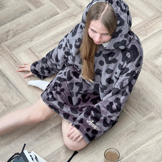 Personalised Leopard Print Blanket Hoodie