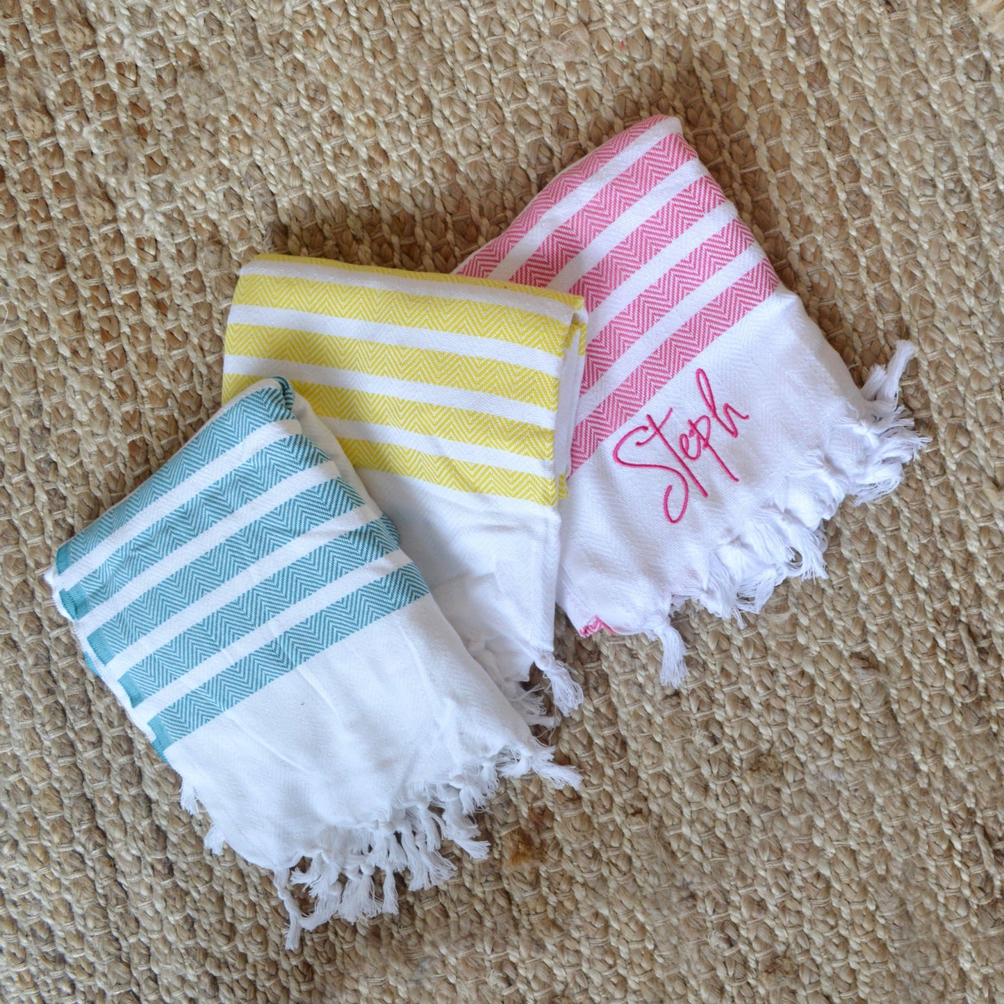 Embroidered Stripe Beach Towel