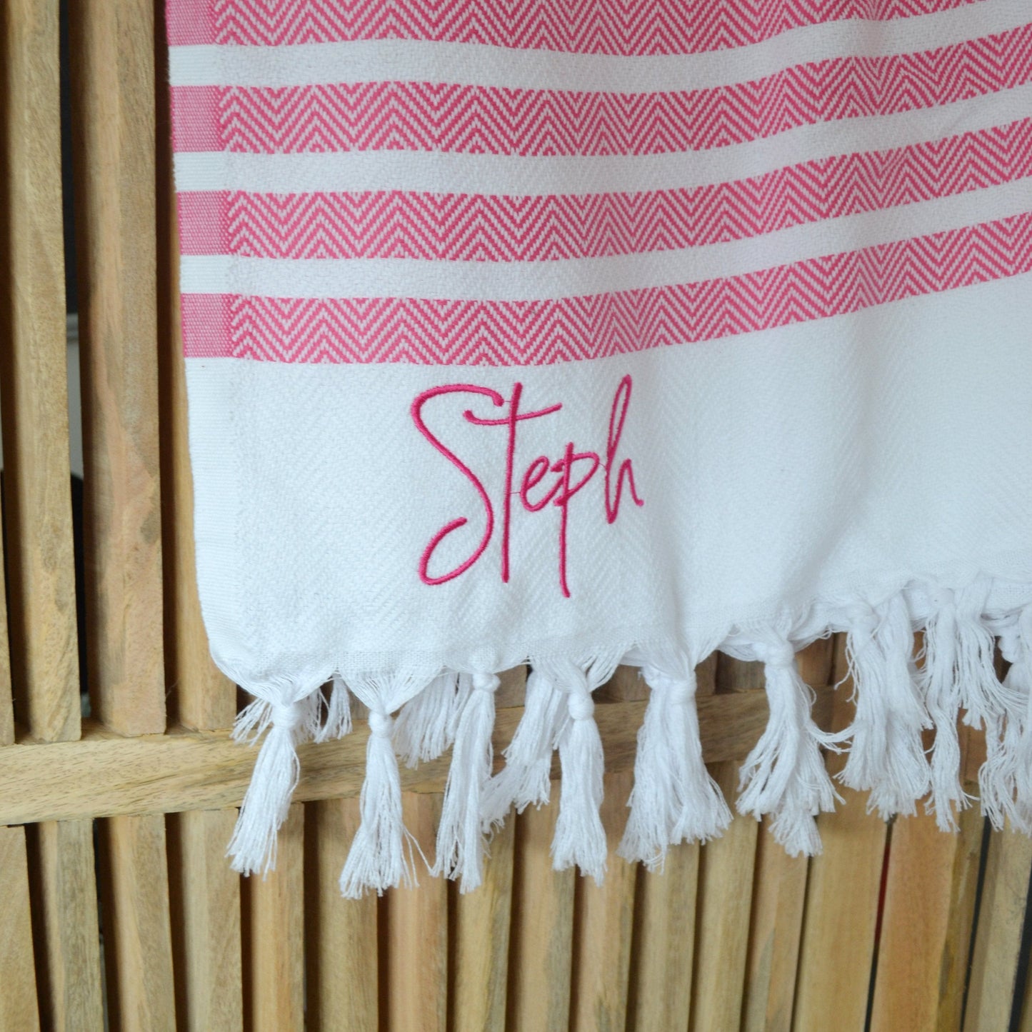 Embroidered Stripe Beach Towel