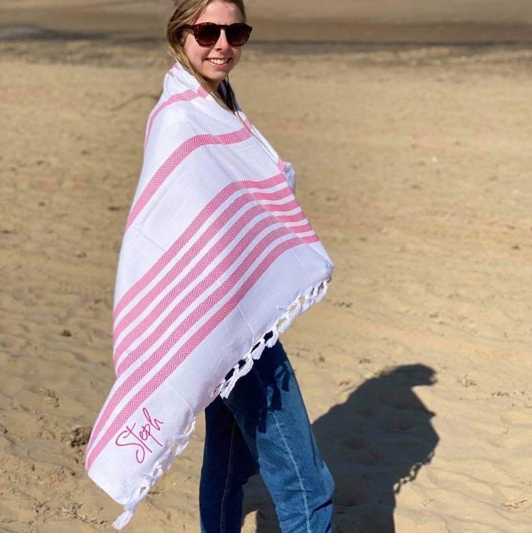 Embroidered Stripe Beach Towel