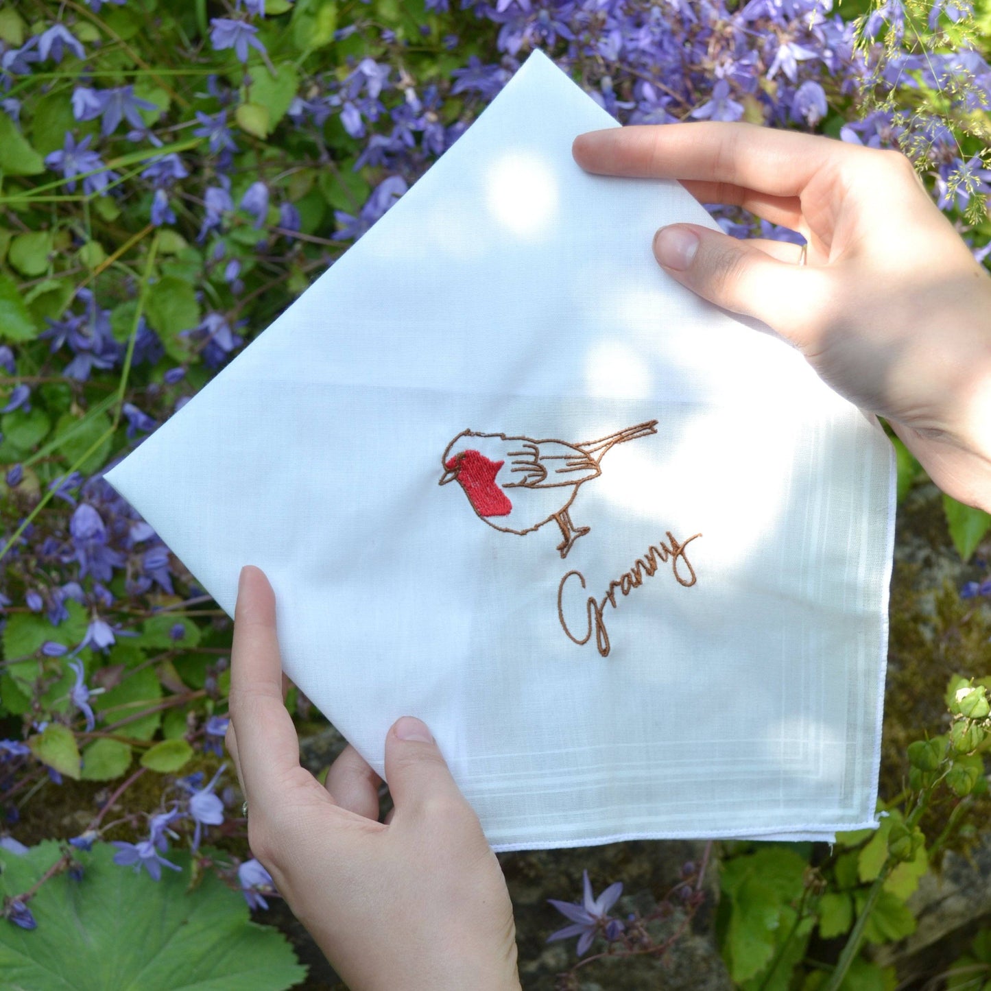Personalised Embroidered Robin Handkerchief