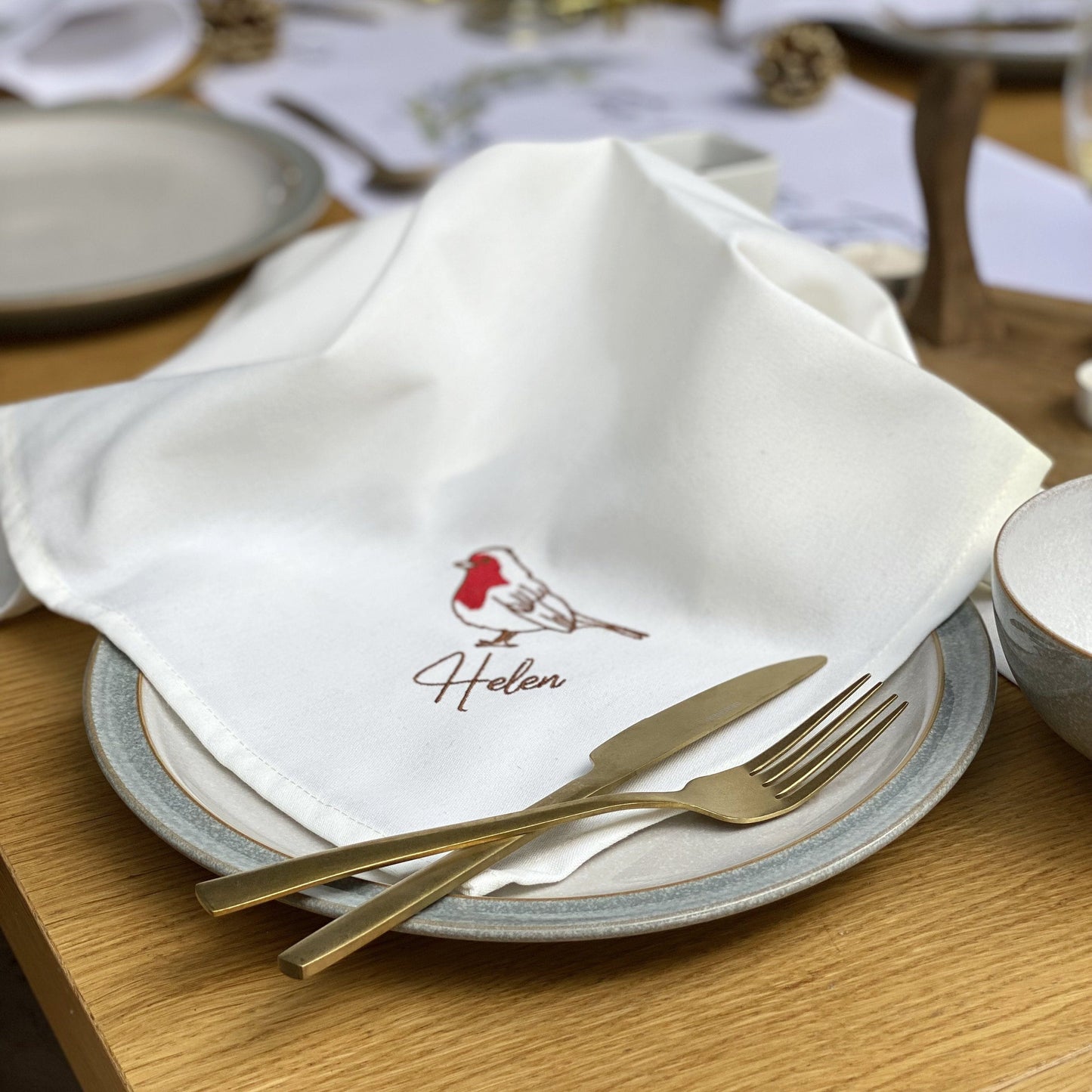 Personalised Embroidered Robin Napkin