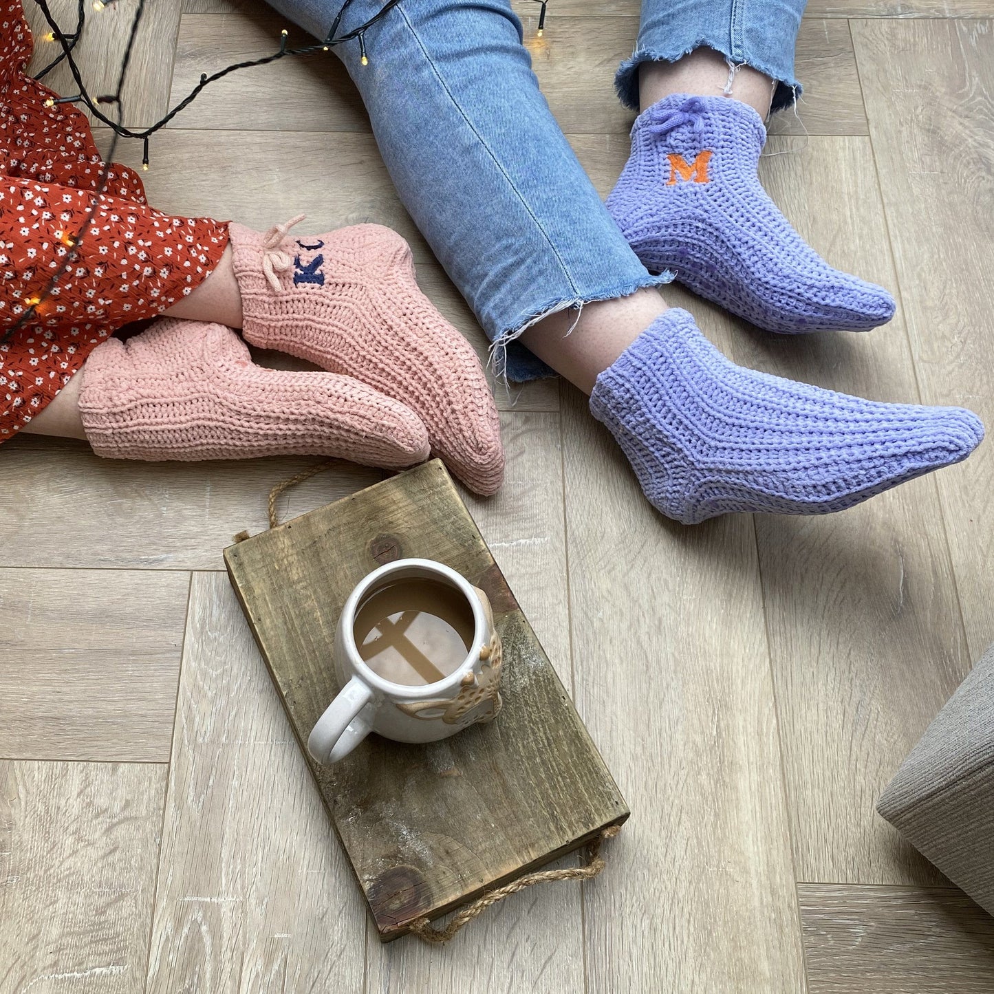 Embroidered Knitted Slipper Socks