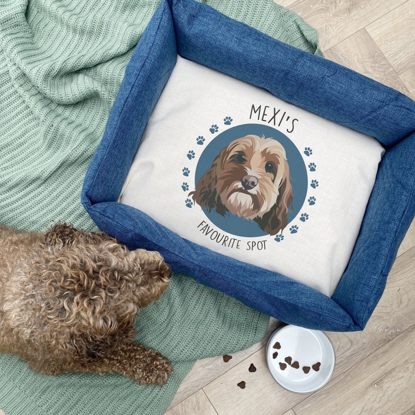 Personalised Favourite Spot Illustration Dog Bed