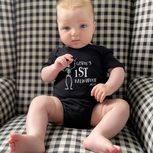 First Halloween Skeleton Personalised Babygrow