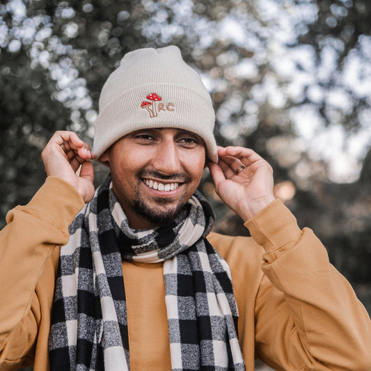 Embroidered Monogram Mushroom Beanie