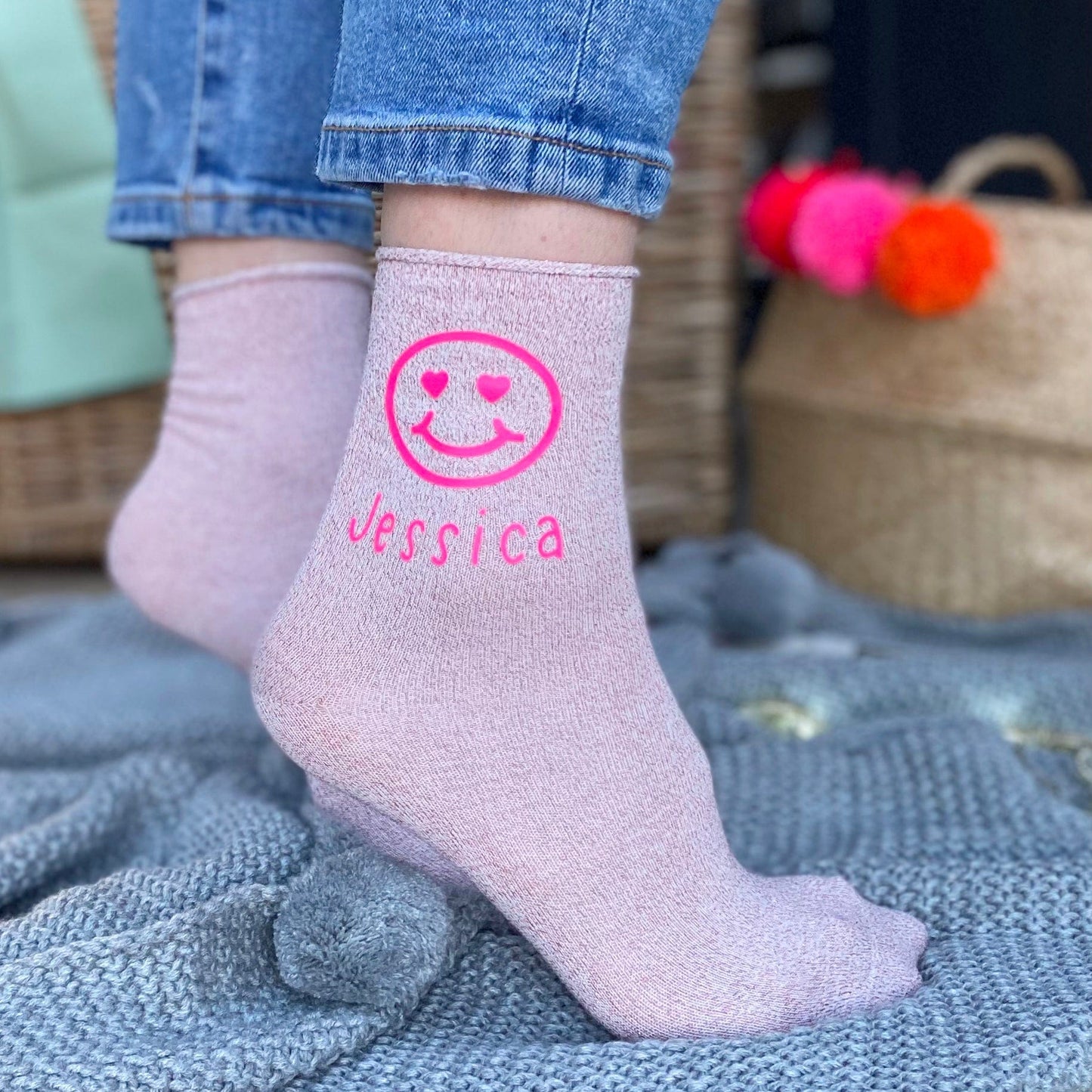 Heart Eyes Neon Smiley Face Personalised Socks