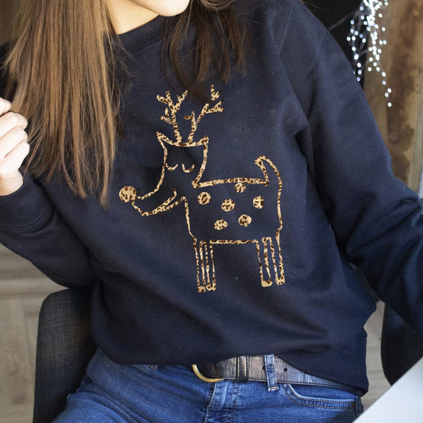 Leopard Print Reindeer Christmas Jumper