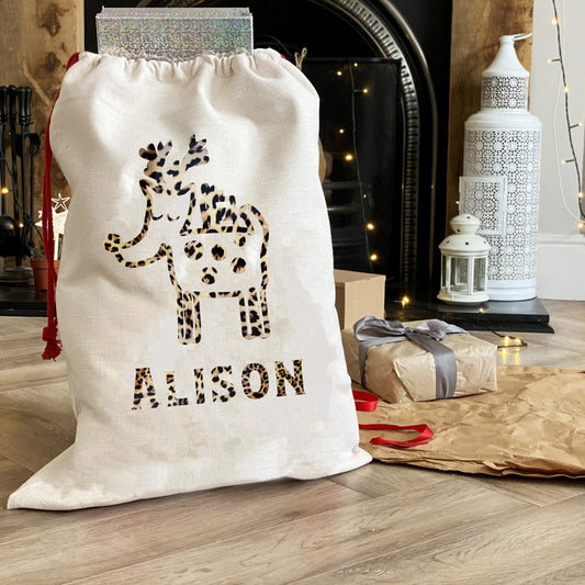 Leopard Print Reindeer Christmas Personalised Sack