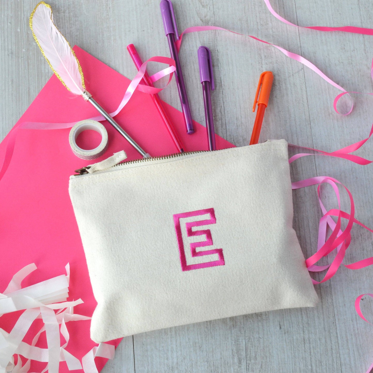 Embroidered Letter Pencil Case
