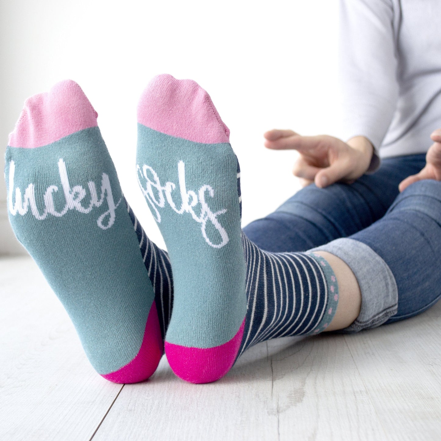 Lucky Socks, Striped Slogan Socks, Socks, - ALPHS