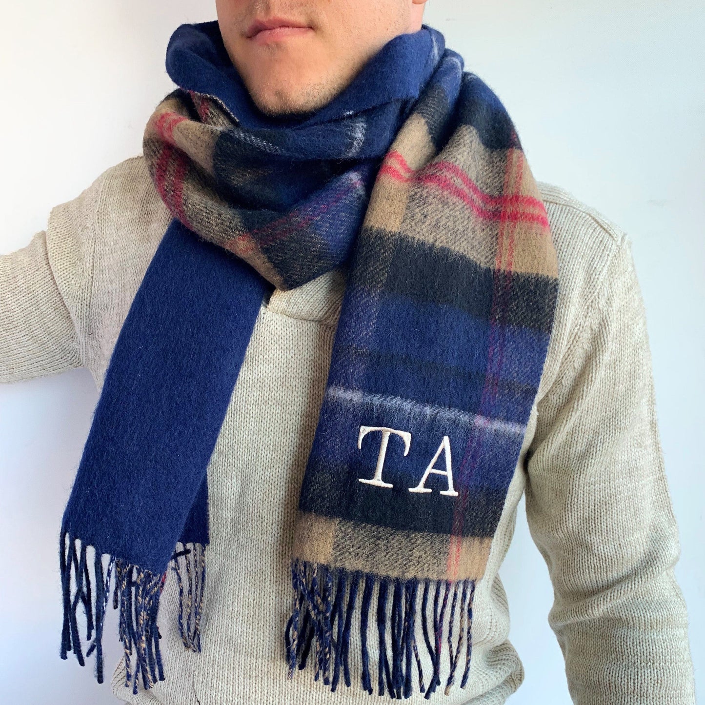Men's Tartan Monogram Lambswool Scarf, scarf, - ALPHS