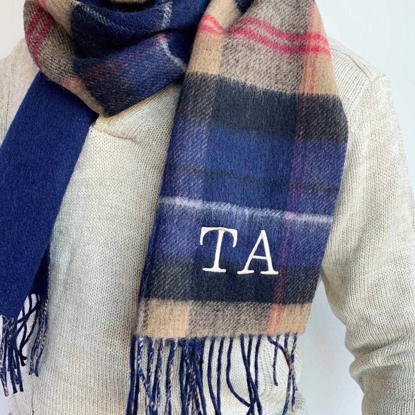 Men's Tartan Monogram Lambswool Scarf, scarf, - ALPHS