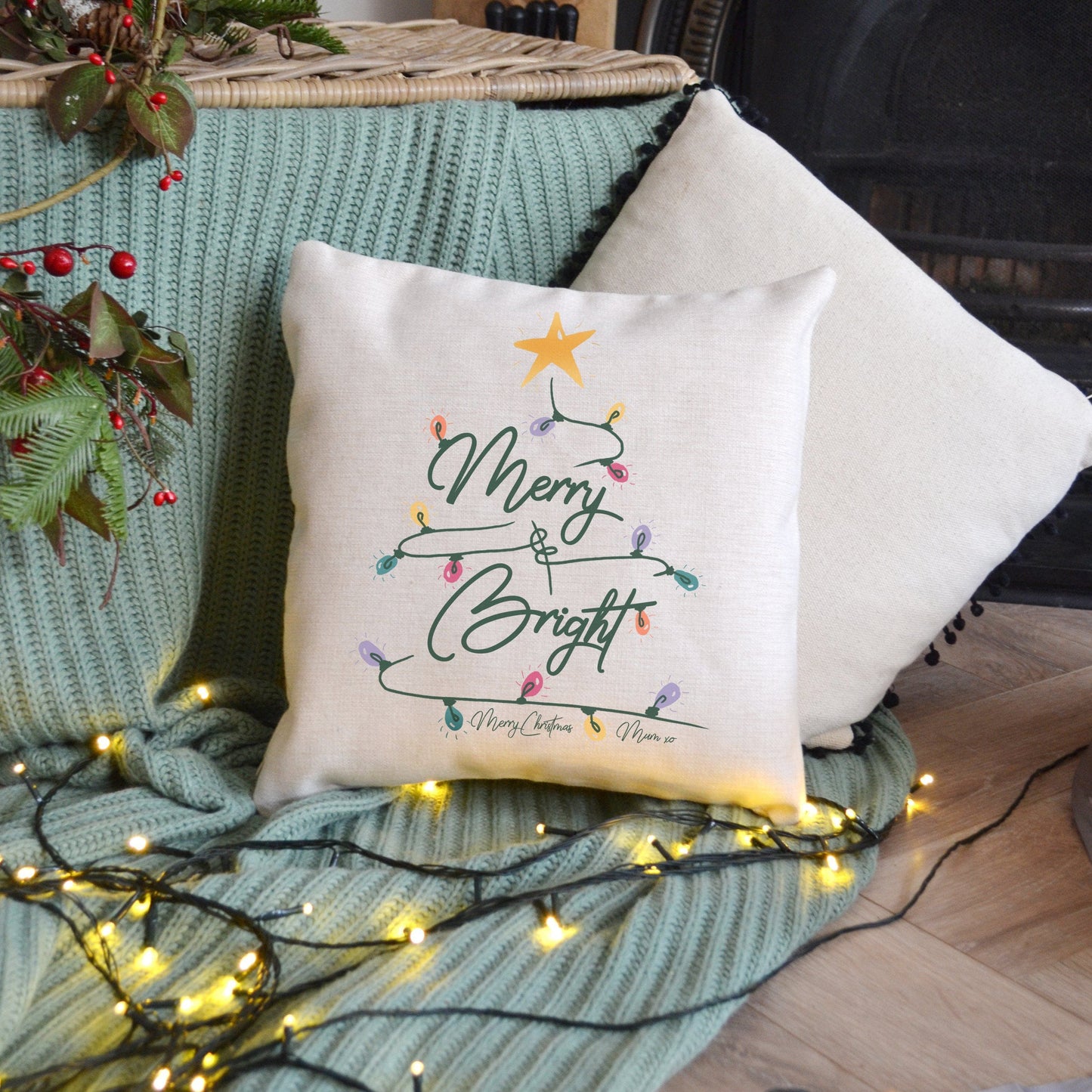 Merry and Bright Personalised Christmas Cushion