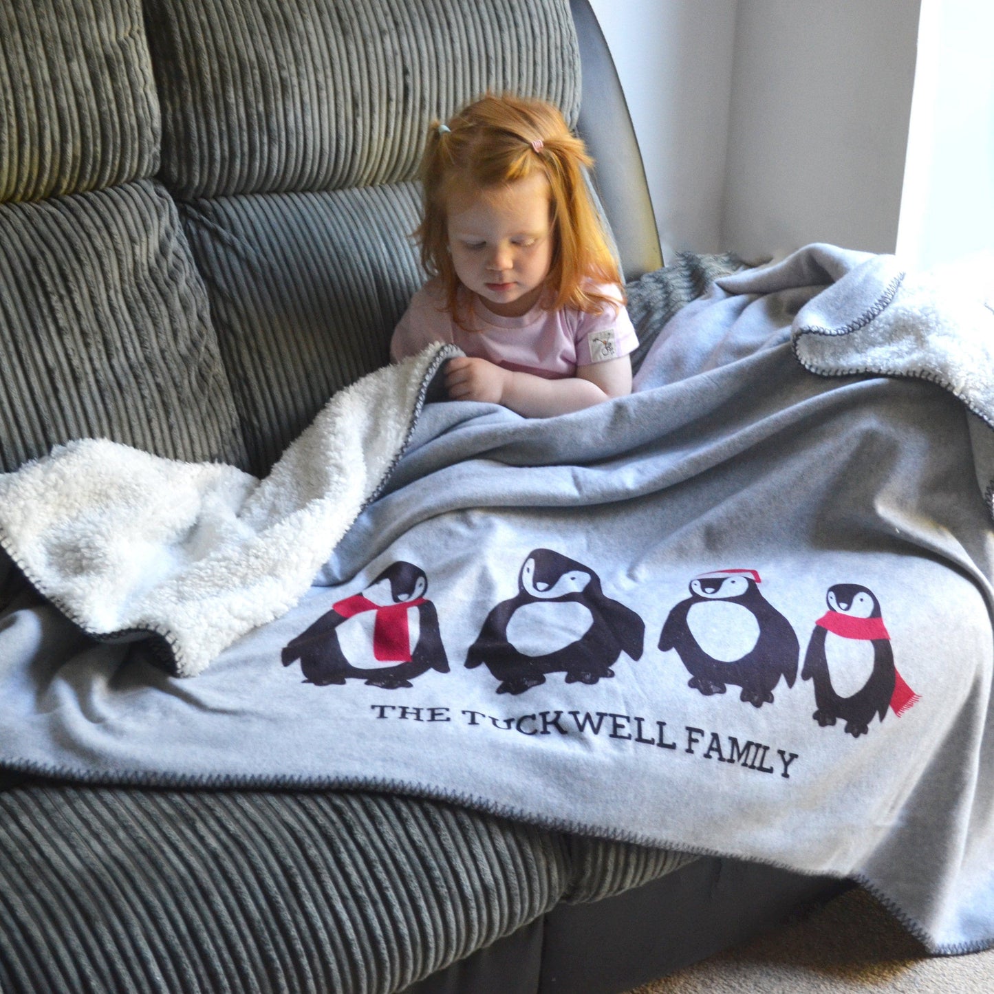 Personalised Penguin Family Blanket