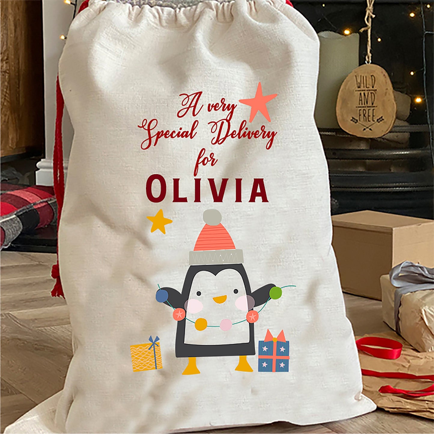 Penguin Personalised Christmas Sack