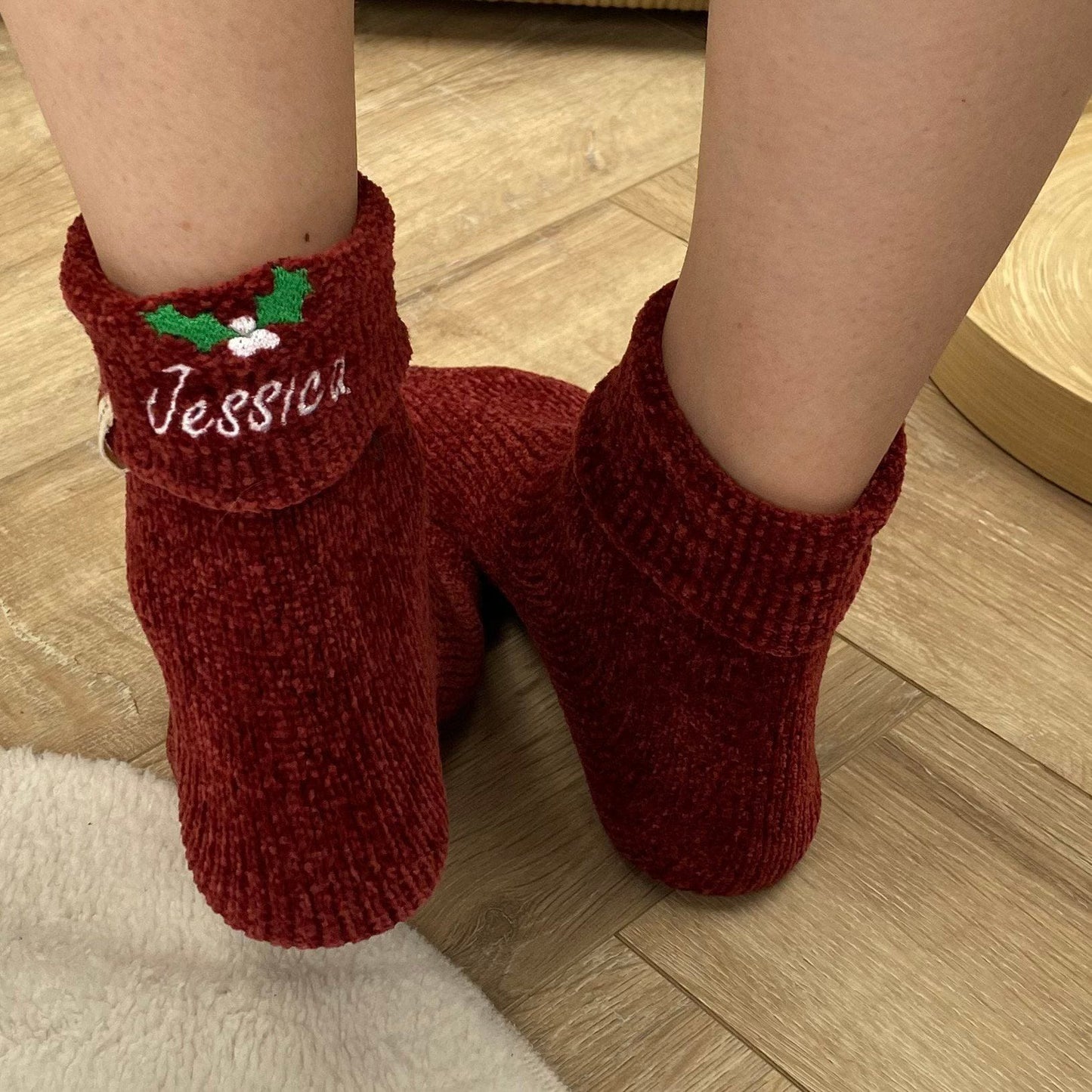Personalised Christmas Holly Snug Socks