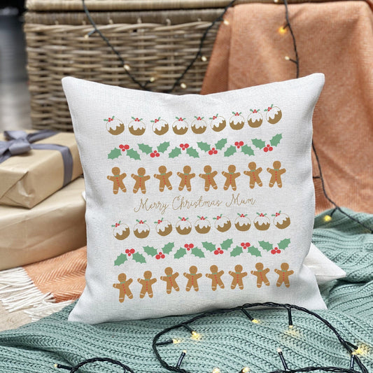 Personalised Merry Christmas Patterned Cushion